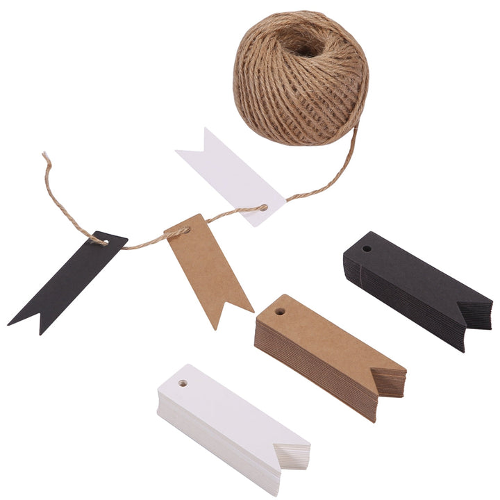 Kraft Gift Tags with Twine String - Perfect for Gift Wrapping, Wedding Favors, Home Handmade Projects, and Arts and Crafts - Rectangle
