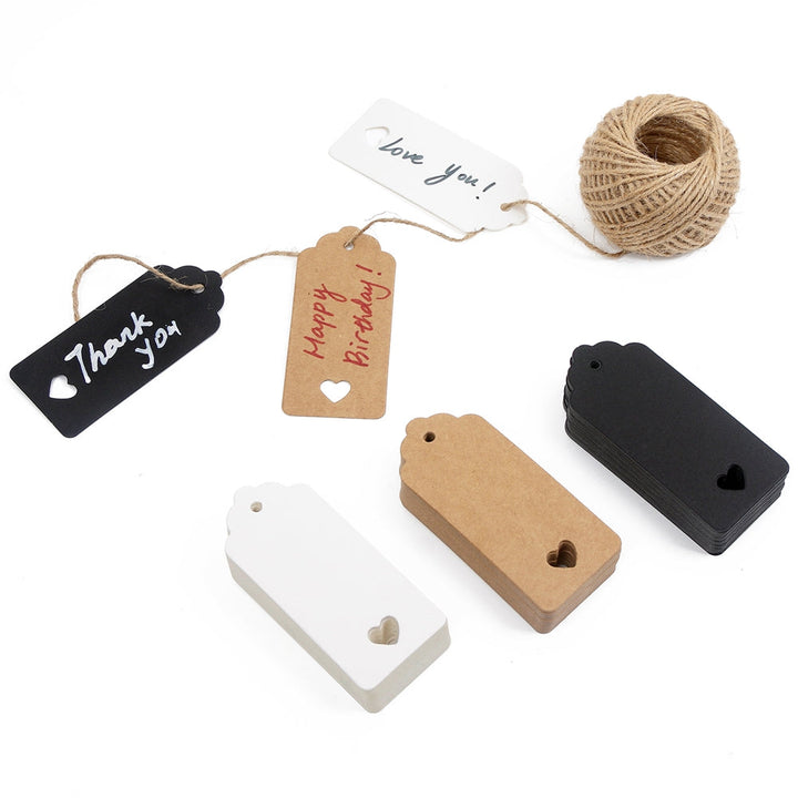 Kraft Gift Tags with Twine String - Perfect for Gift Wrapping, Wedding Favors, Home Handmade Projects, and Arts and Crafts - Rectangle